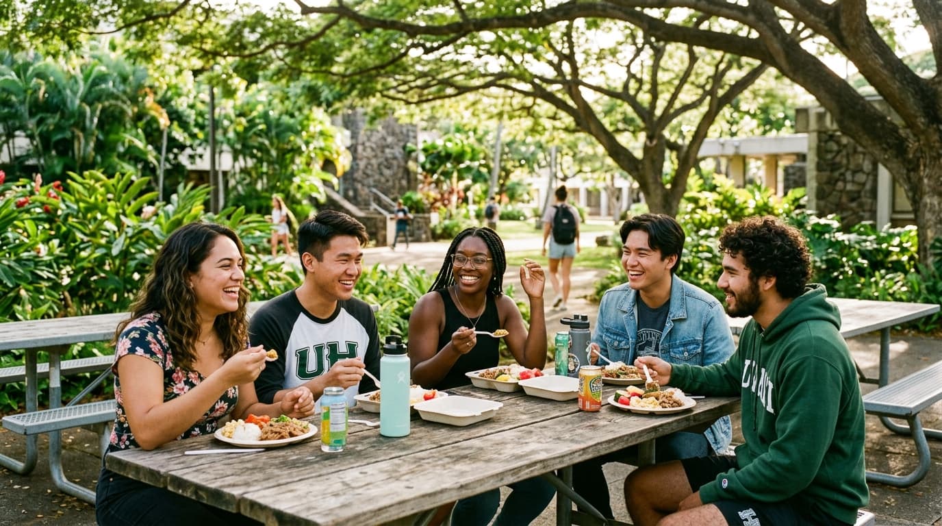 University students sharing a meal together outdoors