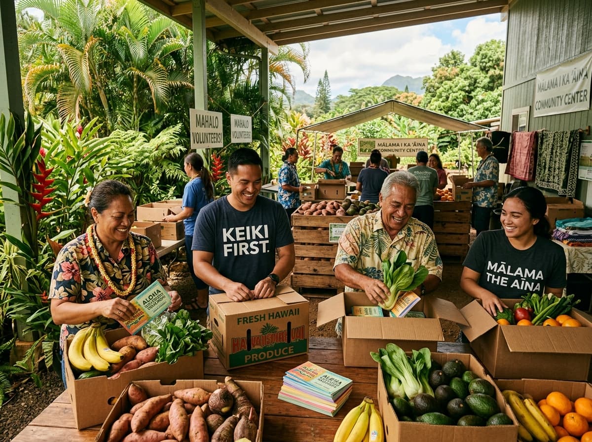 Community members sharing food and supporting one another